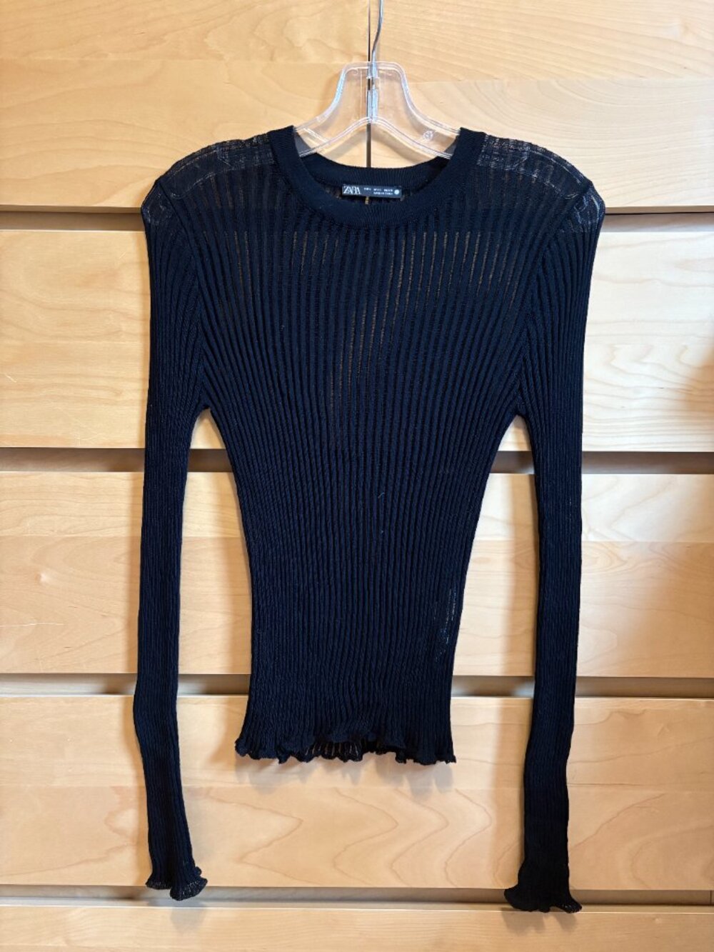 ZARA BLACK KNIT RIBBED SHEER SWEATER, SIZE: SMALL, LIKE NEW